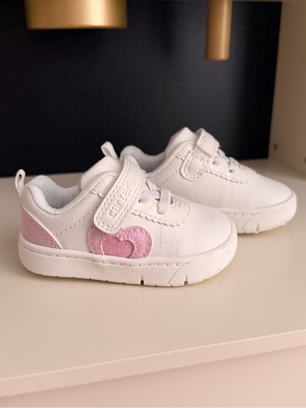 WORN ONCE INDOORS Carter's White Sneakers with Pink Heart Accent